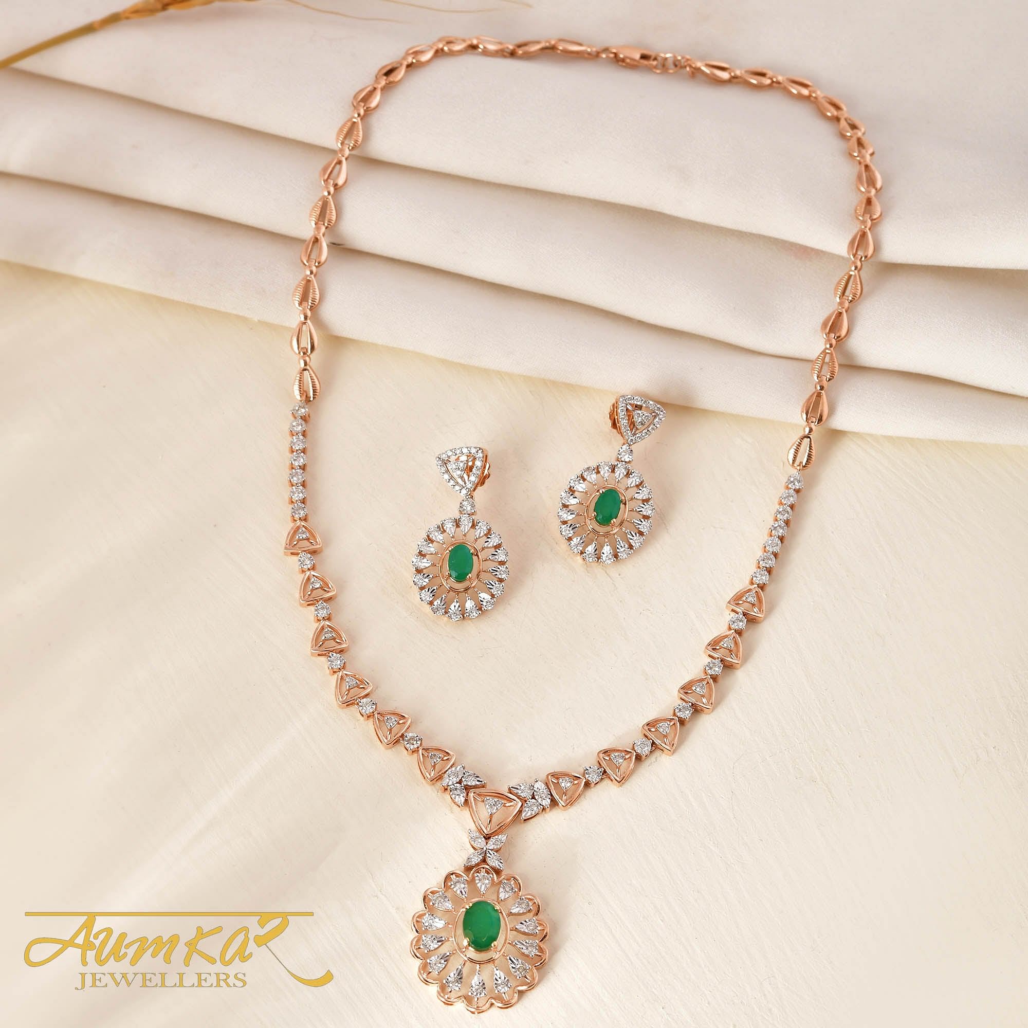 Lush Elegance: Designer Necklace With Green Stones & Miracle-Set Diamonds