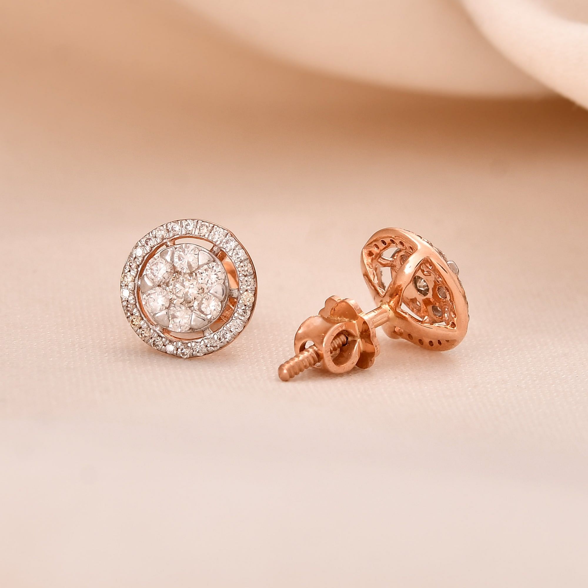 Pressure Setting Round Diamond Halo Earrings