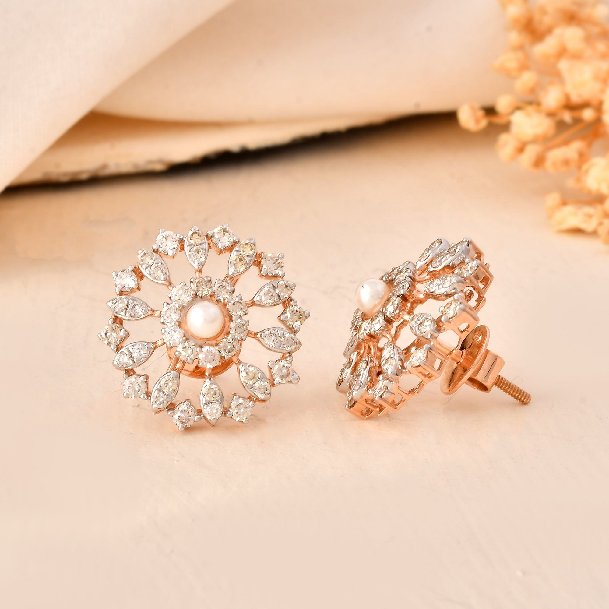 Pearl & Diamond Duo : Elegant Stud Earrings