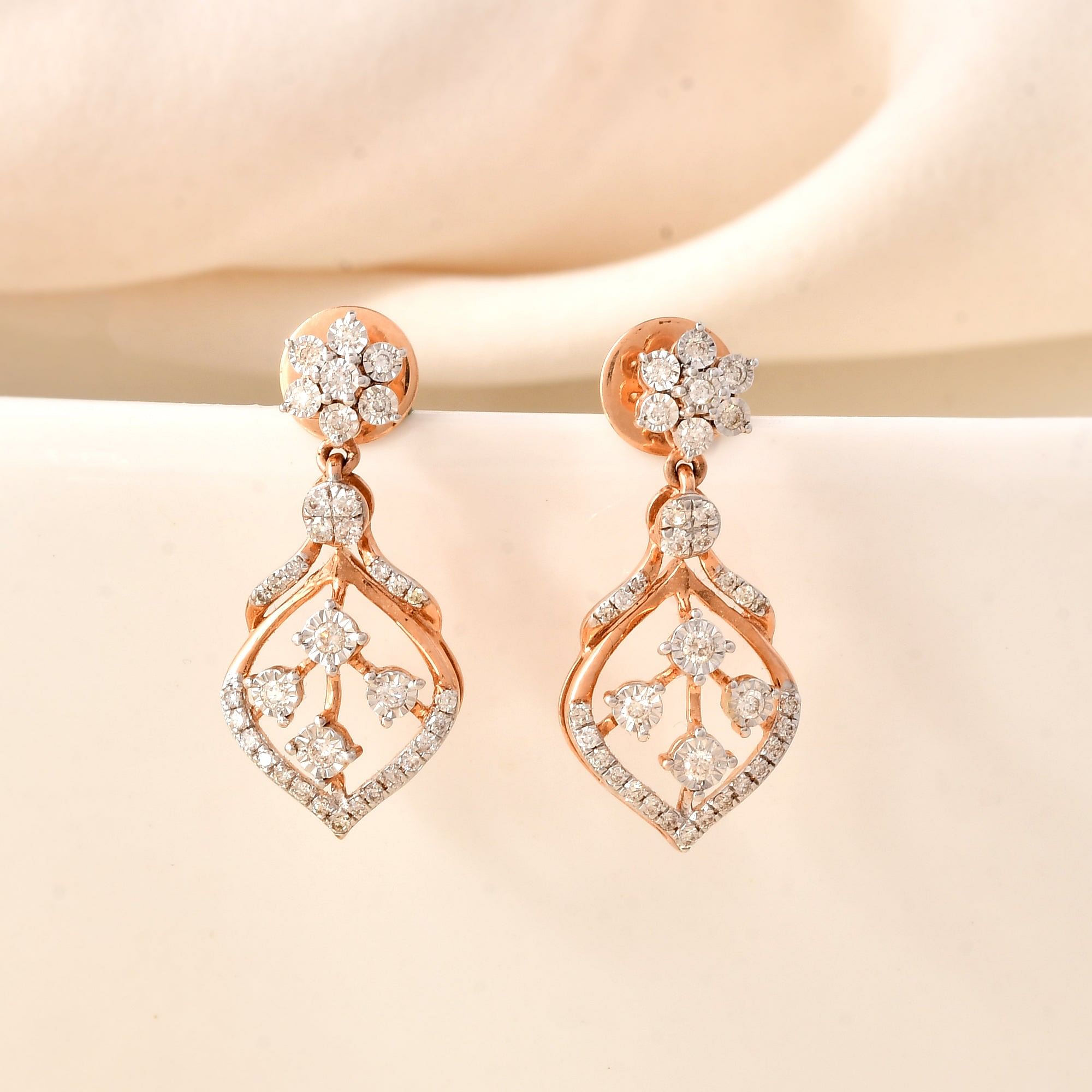 Dazzling Round Diamonds Leaf Earrings