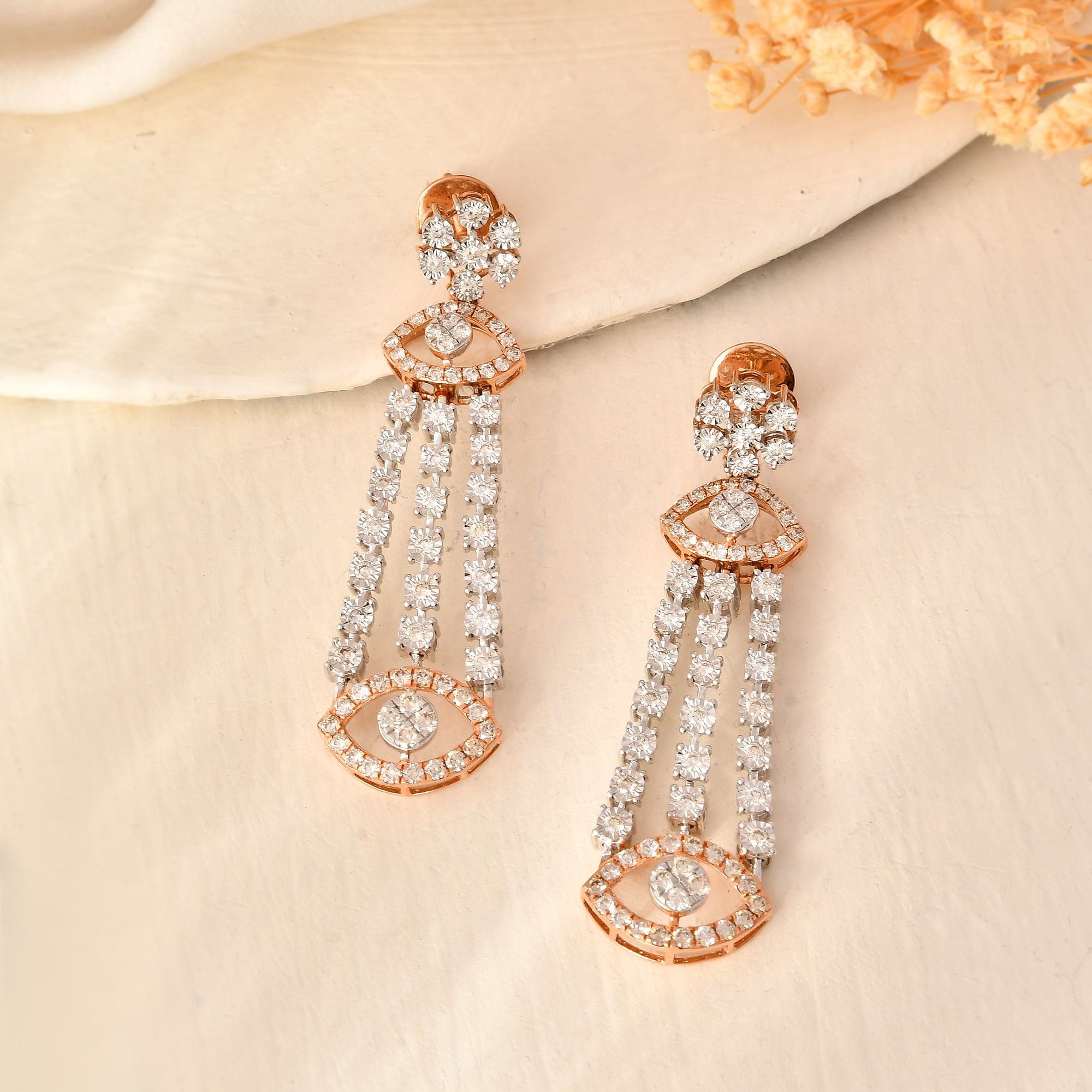 Mystic Allure: Miracle Setting Evil Eye Diamond Danglers