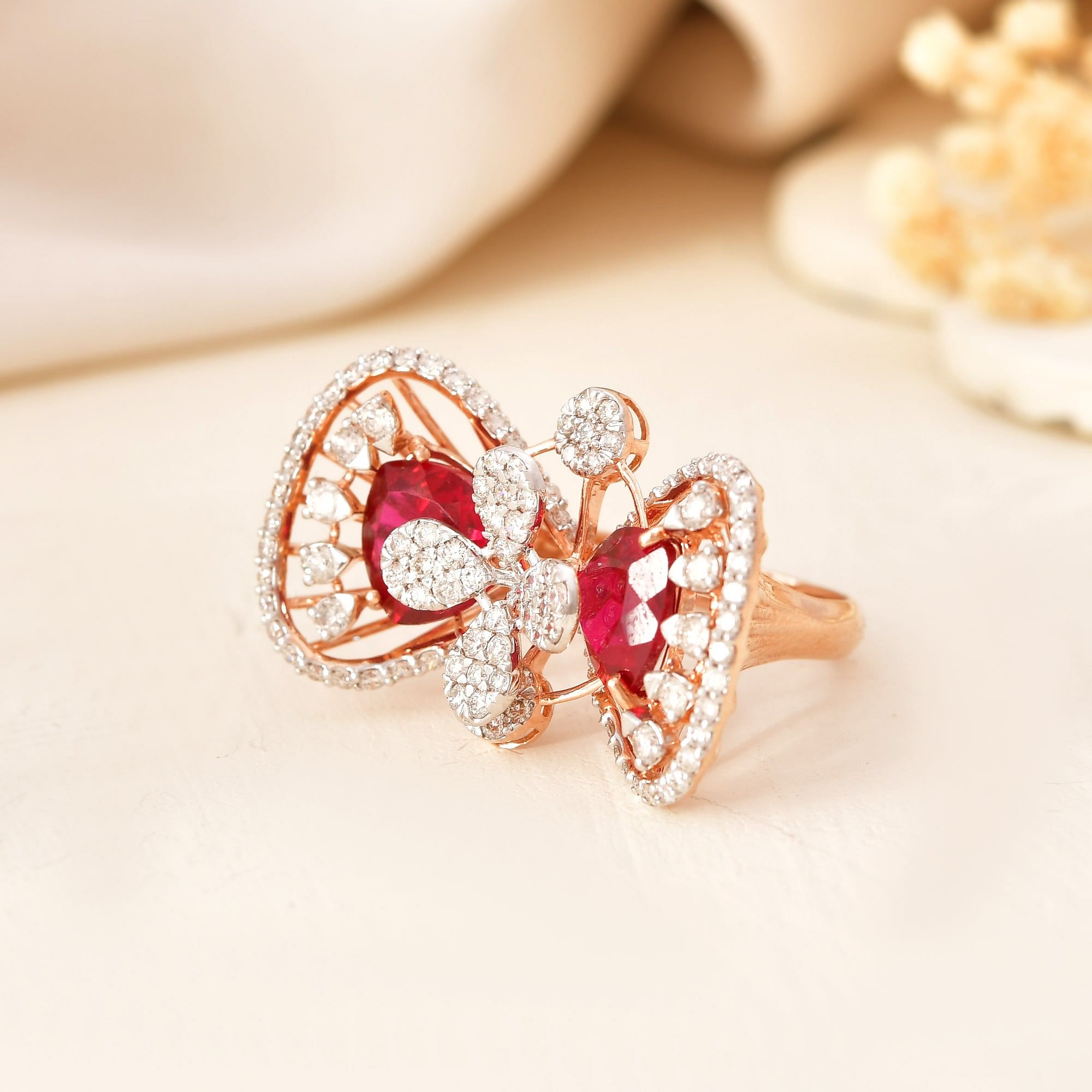 Ruby Luxe: Round Diamond Accented Cocktail Ring