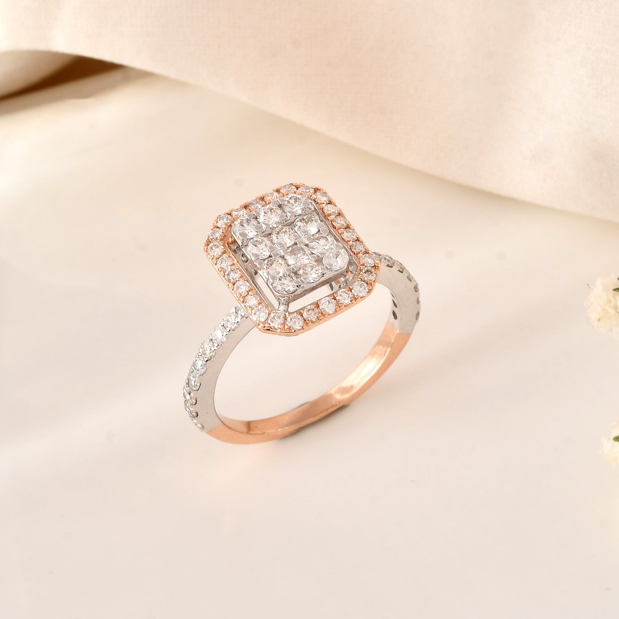 Crownedge: Rectangle Halo Engagement Ring For Her