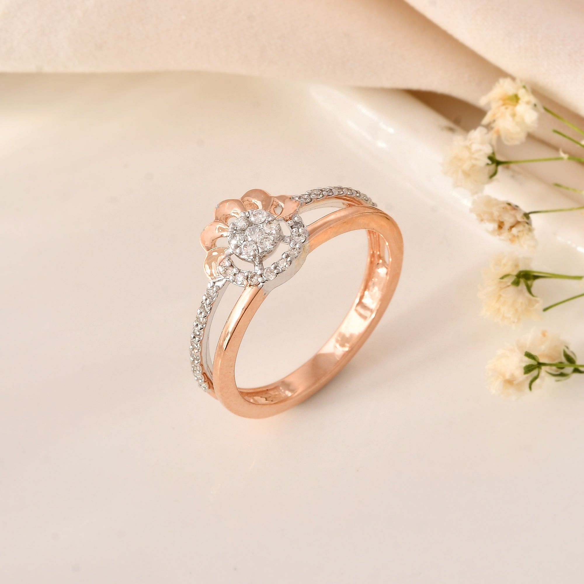Aura Frost: Delicate Round Diamond Gold Ring With A Silken Sheen