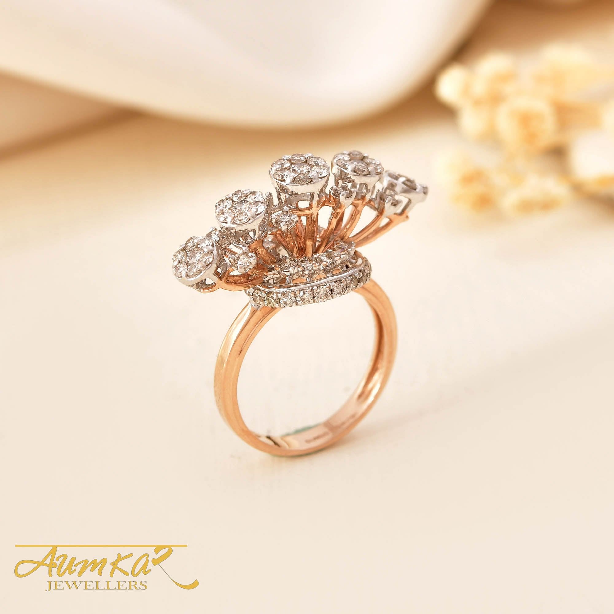 Elegant Round Diamond Pressure Setting Cocktail Ring