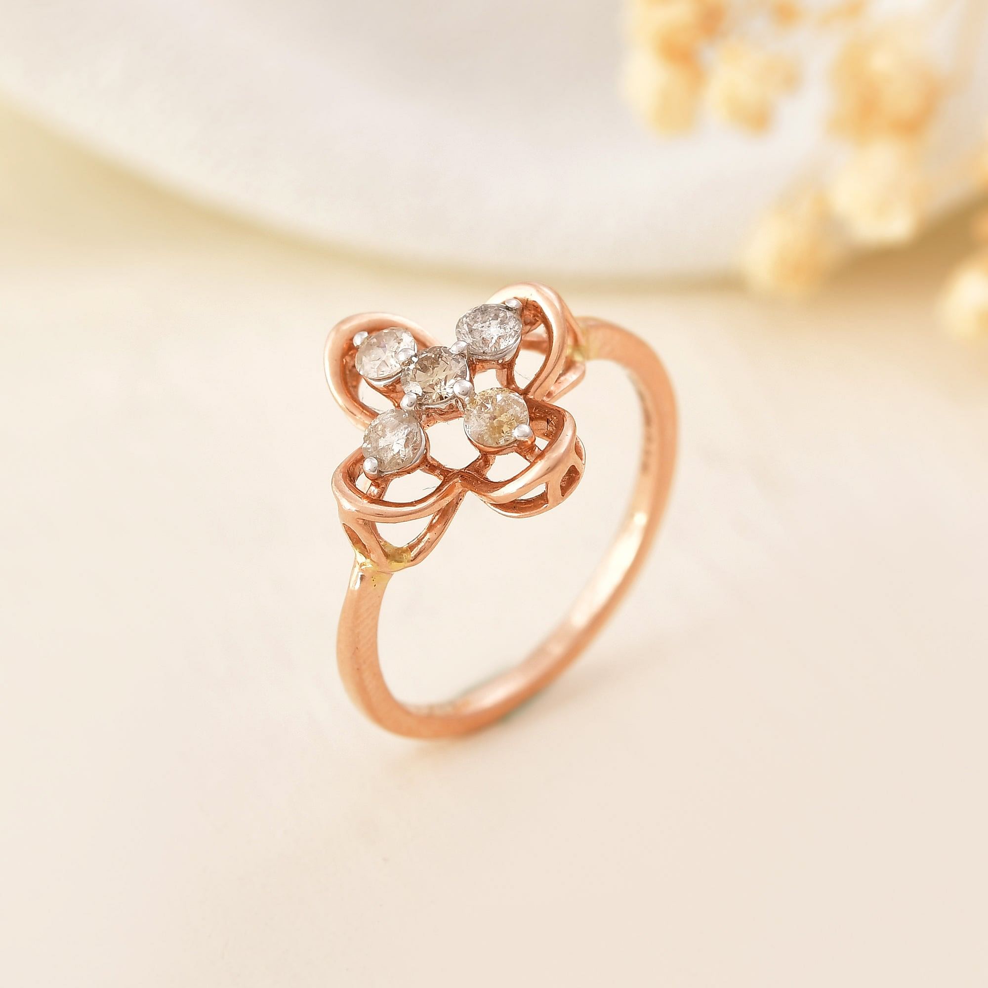 Floral Glow: Round Diamond Ring For Effortless Daily Glam